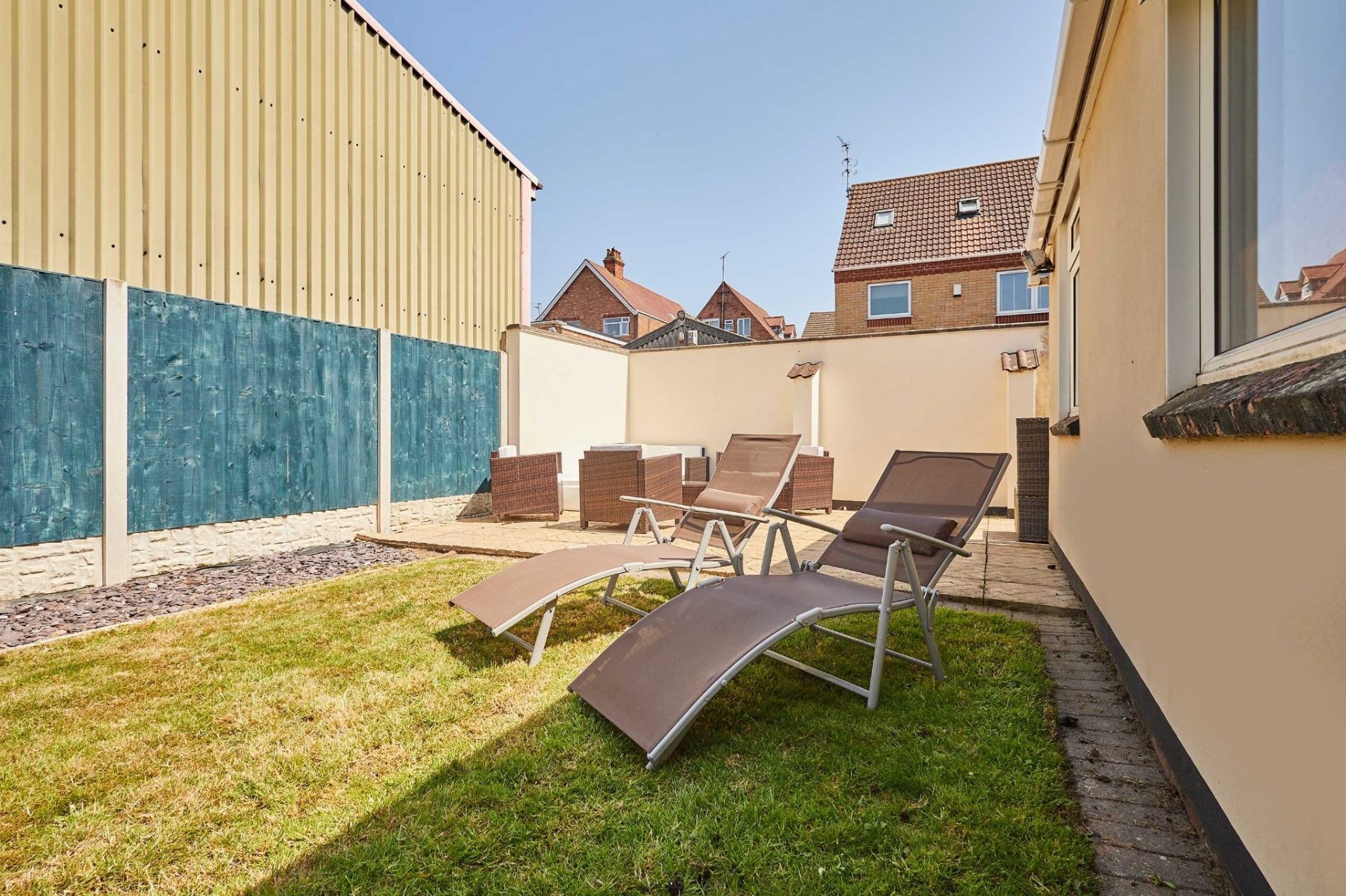Pair of sun loungers on the lawn, soak up the Lincolnshire sunshine
